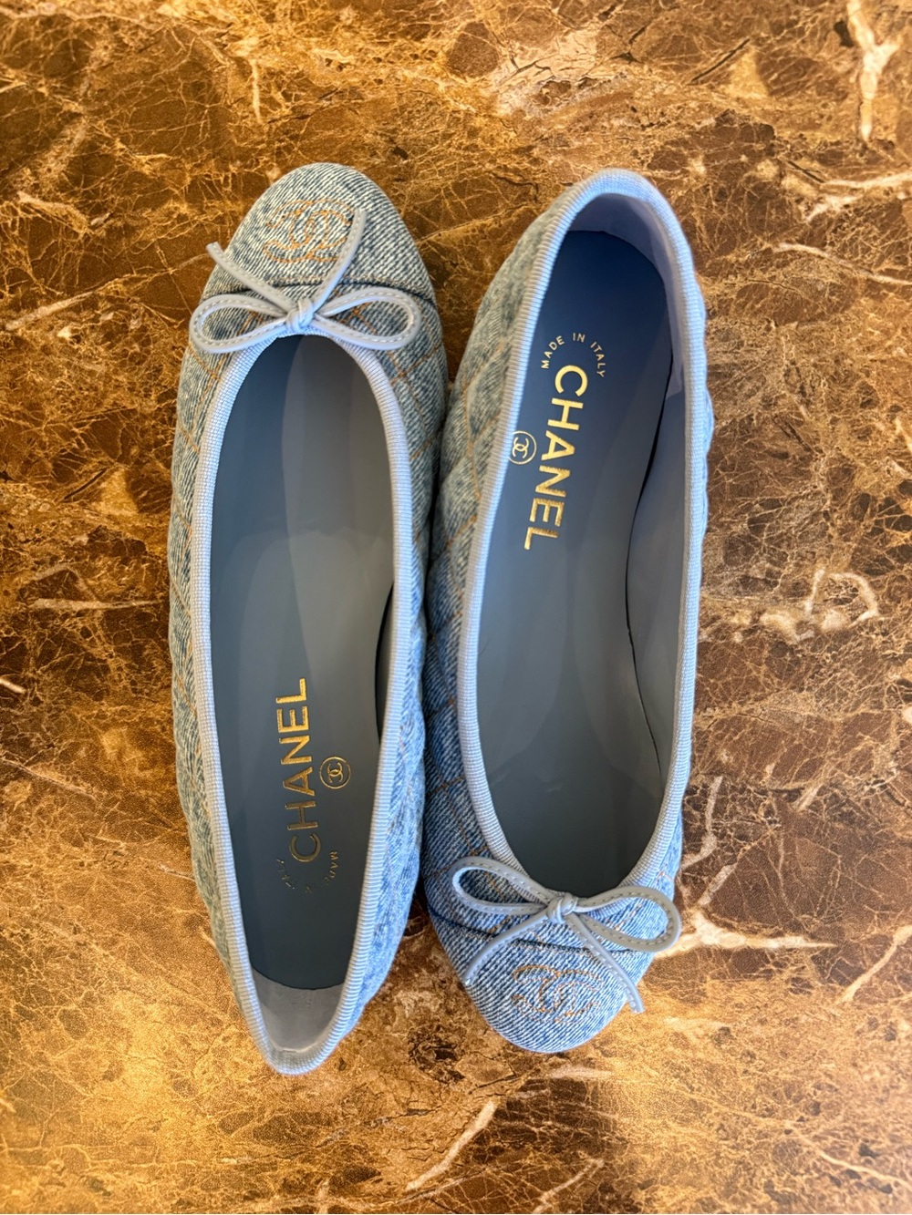 CHANEL Light Blue Quilted Denim Ballet Flats NEW AUTHENTIC